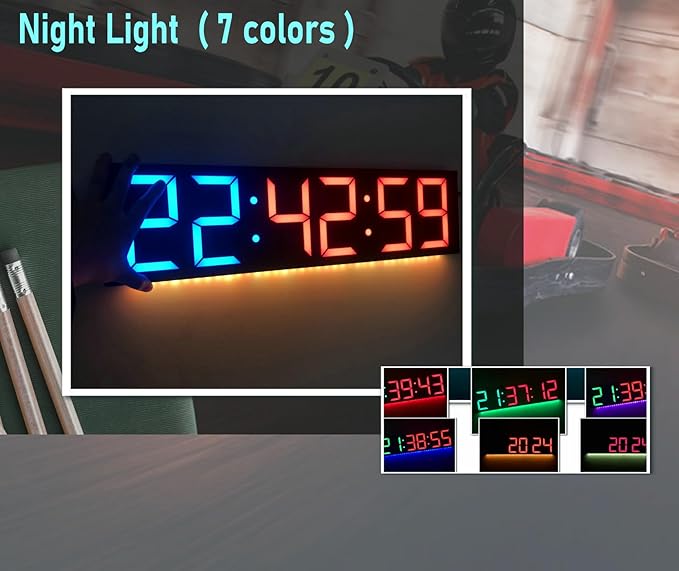 ETEBRG 26'' Huge Digital Wall Clock, Home Gym Interval Workout Timers, with Countdown, Stopwatch, 7-Color Light, 8-Alarms, Calendar/Temperature Display, for HIIT/Tabata/FGB/EMOM (White)