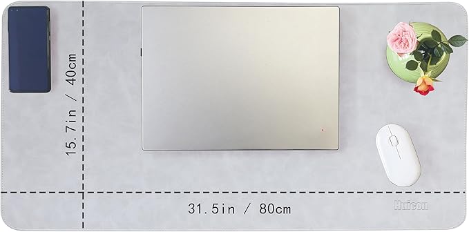 Huicon Faux Leather Desk Mat,31.5"x15.7" Non-Slip PU Leather Desk Pad, 2mm Thick Desk Blotter with Stiched line, Retro Large Mouse Pad, Laptop Pad for Office & Home Use (Light Grey)