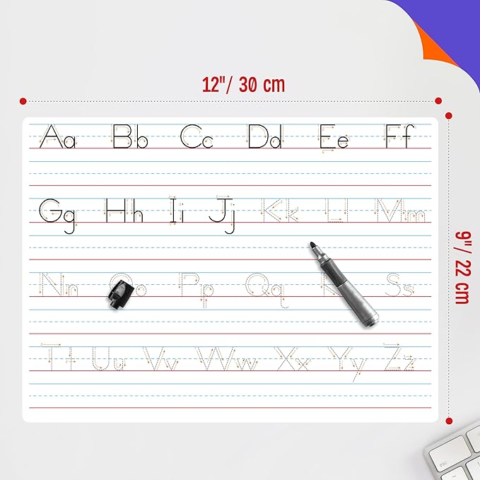 8 Packs Alphabet & Number Whiteboards, Double Sided Dry Erase Board Letters Numbers Tracing Writable and Erasable Handwriting Board for Kids, Students, Classroom and Home (Each Measures 12” x 9”)