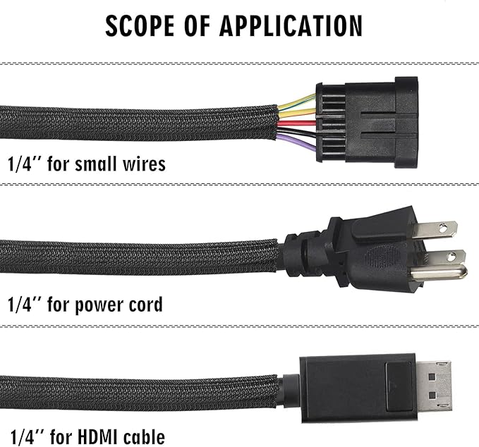 Moxita 10ft - 1/4 inch Cord Protector Cable Sleeve Split Wire Loom Tubing for Power Cord Audio USB Cable, Cord Sleeve Cable Management for TV Computer, Cord Protectors from Pets Chewing, Black