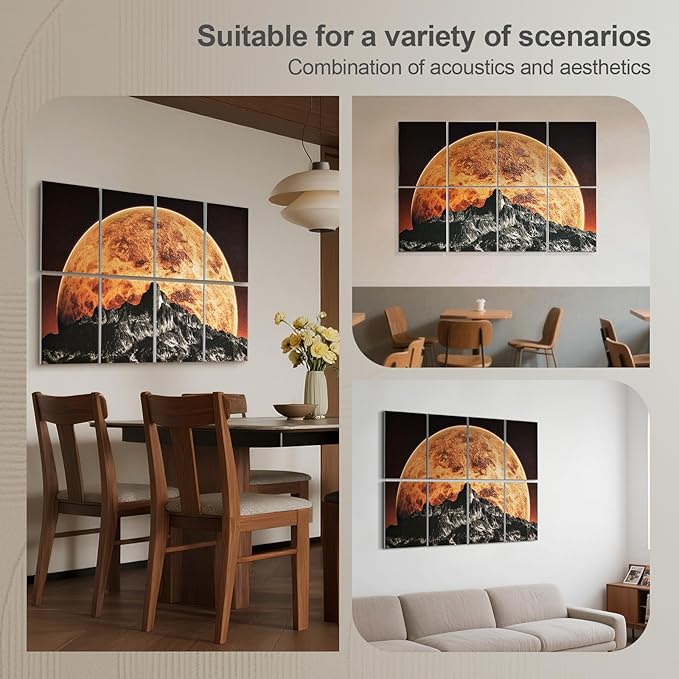 UMIACOUSTICS 8 Pcs 0.7Inch Thick Art Acoustic Panels, Total 47.2” x 31.5” Decorative Acoustical Wall Panels, Sound Absorbing Art Panels for Home, Office, Hotel, Recording Studio, Golden-Star Shines