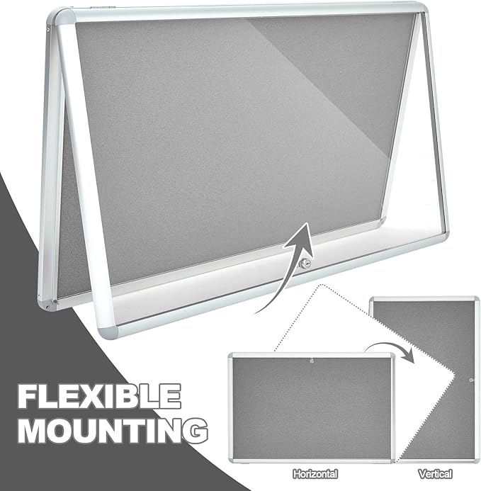 Geetery 24 x 18 Inch Enclosed Fabric Bulletin Board Tamperproof Lockable Noticeboard Fabric&Aluminium Frame Display Cases Wall-Mounted Display for School, Office Secure, Durable