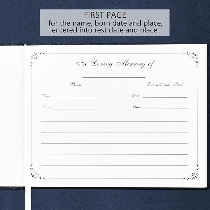 Spacobo Funeral Guest Book for Memorial Service in Loving Memory Guest Book for Funeral Guest Sign in Book (Book and Pen, Navy)