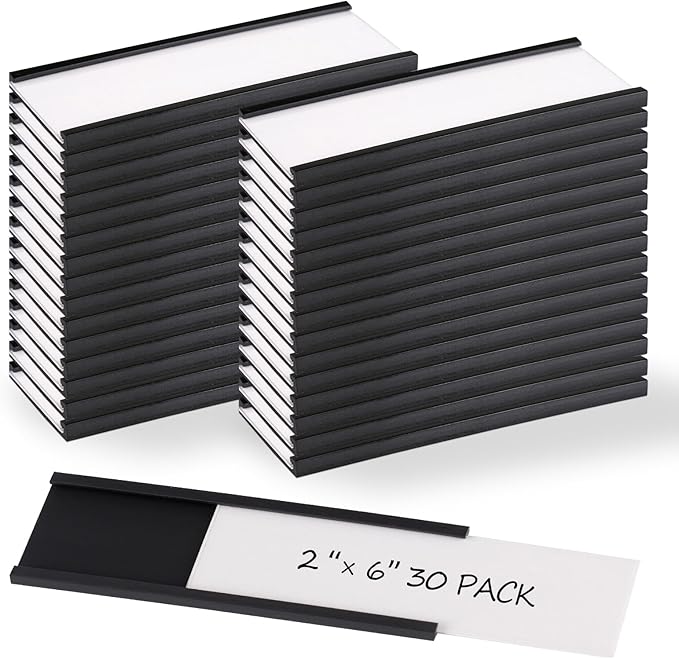 Realth C Channel Magnetic Label Holders 30 Pack 2" x 6" - Magnetic Strip for Shelving, Storage Bins, Classroom, Office, Library, Supermarket
