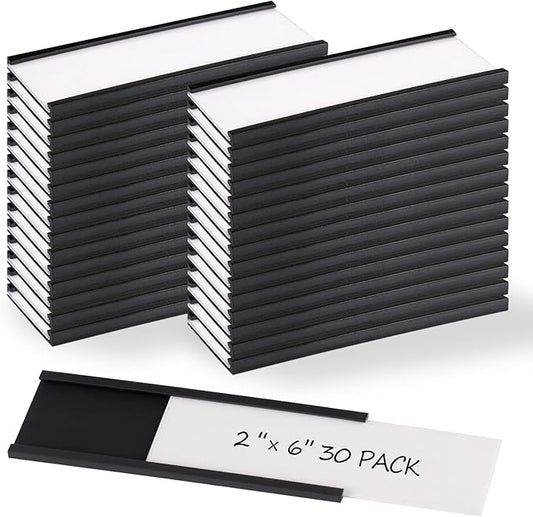 Realth C Channel Magnetic Label Holders 30 Pack 2" x 6" - Magnetic Strip for Shelving, Storage Bins, Classroom, Office, Library, Supermarket