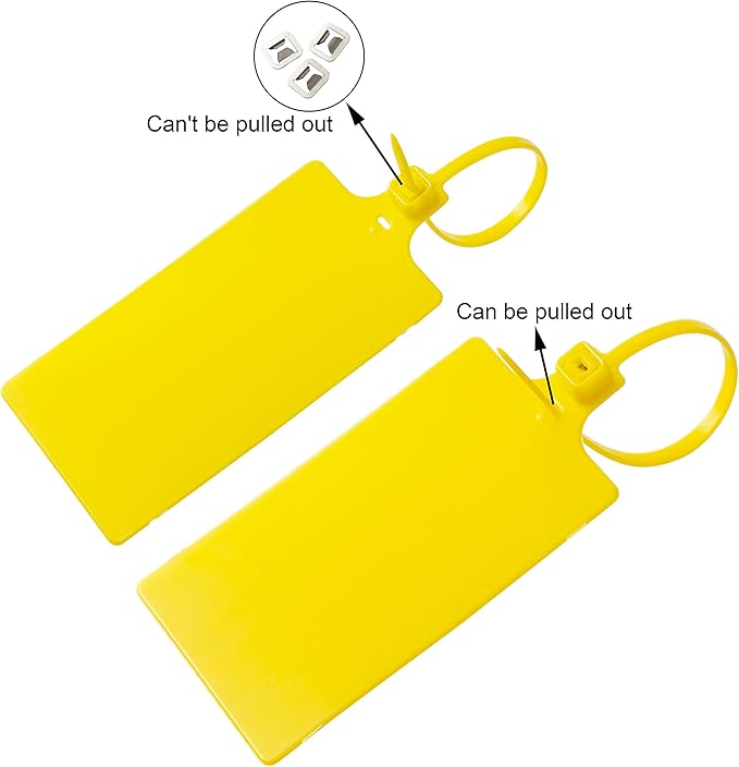 400Pcs Plastic Seals Shipping Label Tags, Writable Marker Big Sign Tie for Logistics, 255mm Total Length Self Locking Inventory Waterproof Tag Fastener with 3 Marker Pen (Yellow)