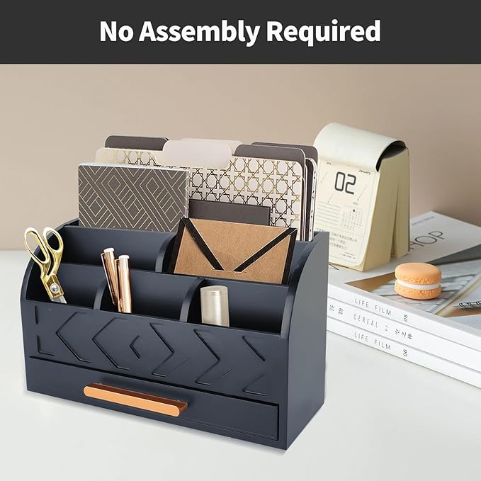 ZALIOJI Wooden Desk Organizer Mail Organizer Countertop, Desktop Organizer Mail Sorter Mail Holder Bill Organizer for Desk, Desk Organizers and Accessories for Women (Black)