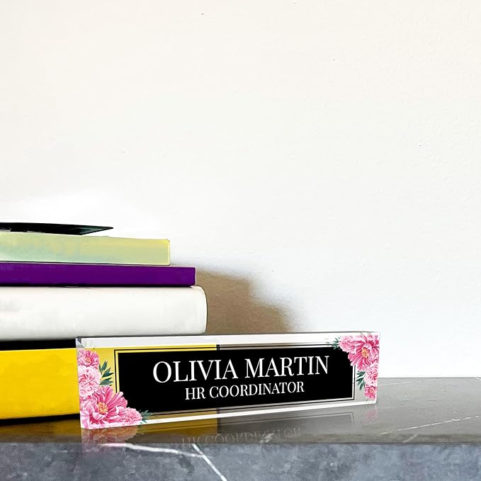 Signs ByLITA Floral Pattern Customized Nameplate | Midnight Bloom Personalized Full Color Acrylic Desk Sign