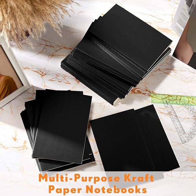 Mimorou 100 Pcs Journals Notebooks Bulk - Kraft Softcover A5 Small Notebooks 5.5 Inch x 8.3 Inch Notepads with 60 Page 30 Sheet for Writing Sketch Travel Office Supplies(Black,Unlined)
