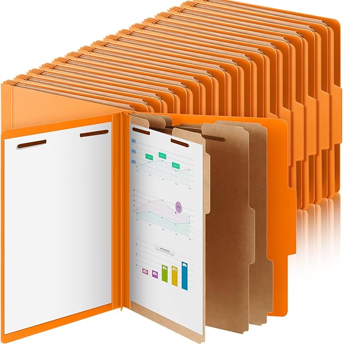 Skyygemm 36 Pcs Classification Folders Letter Size, 3 Divider Pressboard File Folder with Fasteners, Expanding File Organizer Bulk for School Teachers, Office Employee, Coworker, Staff (Orange)