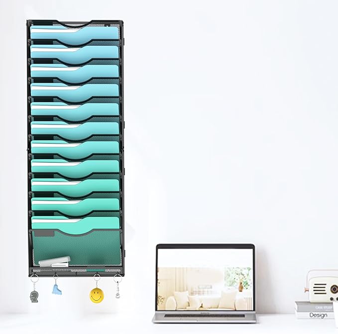 Gawerk 13-Tier Wall File Organizer Hanging Wall File Holder Wall Mount Paper Folder Organize