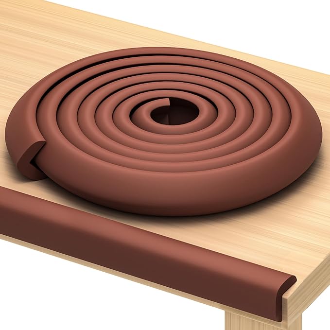 Furniture Edge Guards | 16ft Protective Protective Foam Cushion | Baby Child Proofing Set NonToxic and Safe for Table, Fireplace, Countertop | Brown