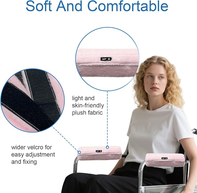 SPRING SEAON Wheelchair Armrest Covers 2 Pack Soft Memory Foam Wheelchair armrest Pads Wicking Washable for Office Transport Chair (Pink)
