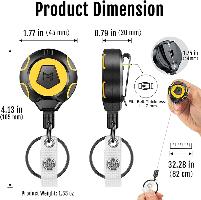 MNGARISTA Upgraded Heavy Duty Retractable Keychain with Belt Clip, 10 OZ Retraction, 31.5" Stainless Steel Cord, ID Badge Reel with Badge Strap and Key Ring, 2 Pack