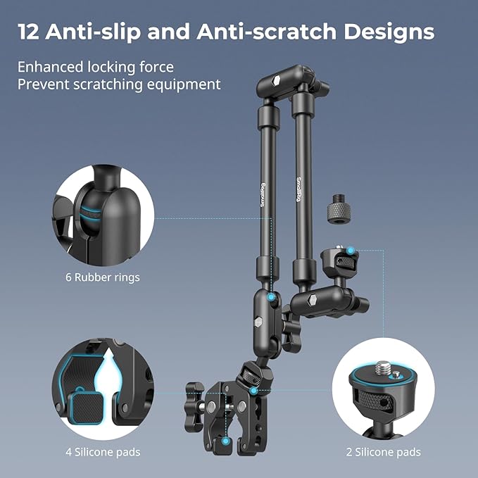 SMALLRIG 22" Magic Arm Clamp, Overhead Phone Mount Holder Stand, Flexible Desk Camera Mount, Articulating Friction Boom Arm, for POV Shot, Filming, Light, Webcam, Action Camera