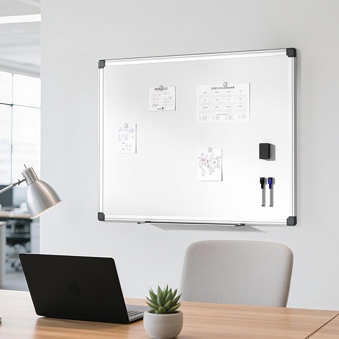 VUSIGN Magnetic Whiteboard 48" x 36", Large Dry Erase Board for Wall with Silver Frame, Wall-Mounted White Board for Office, Classroom & Home, Includes Markers, Magnets and Eraser