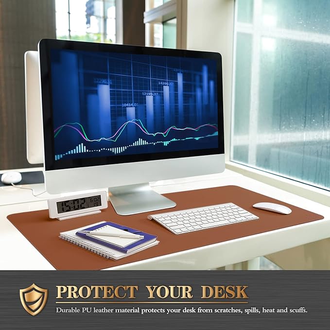 K KNODEL Desk Mat, Blotter, Dual-Sided Office Desk Pad, Waterproof Desk Mat for Desktop, Desk Blotters, PVC Leather Pad Protector (Brown, 31.5" x 15.7")