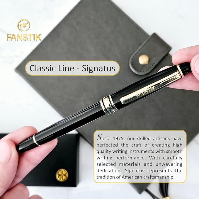 FANSTIK Customized RollerBall pen with name (MADE IN USA), stainless steel, black and gold, luxury engraved pen personalized for men and for women. (RollerBall Black-Gold)