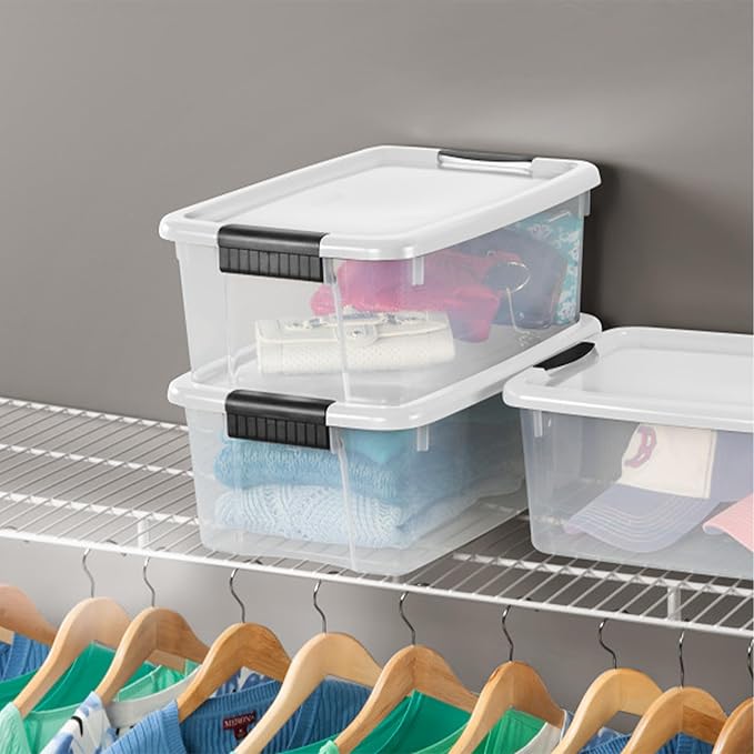 Sterilite 18-Pack Ultra Latching Box, Storage Bins with Lids, Clear Plastic, 18 Quart - Heavy-Duty Organizing Containers for Closet, Bathroom, and Office