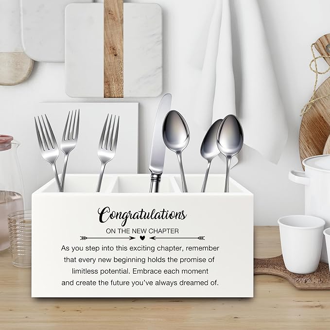 XPH Congratulations Gift Pen Pencil Holder Organizer for Desk, Graduation Gifts, New Job Gifts, Congratulations on the New Chapter Wooden Box Sign for Home Office Desk Tabletop Decorations