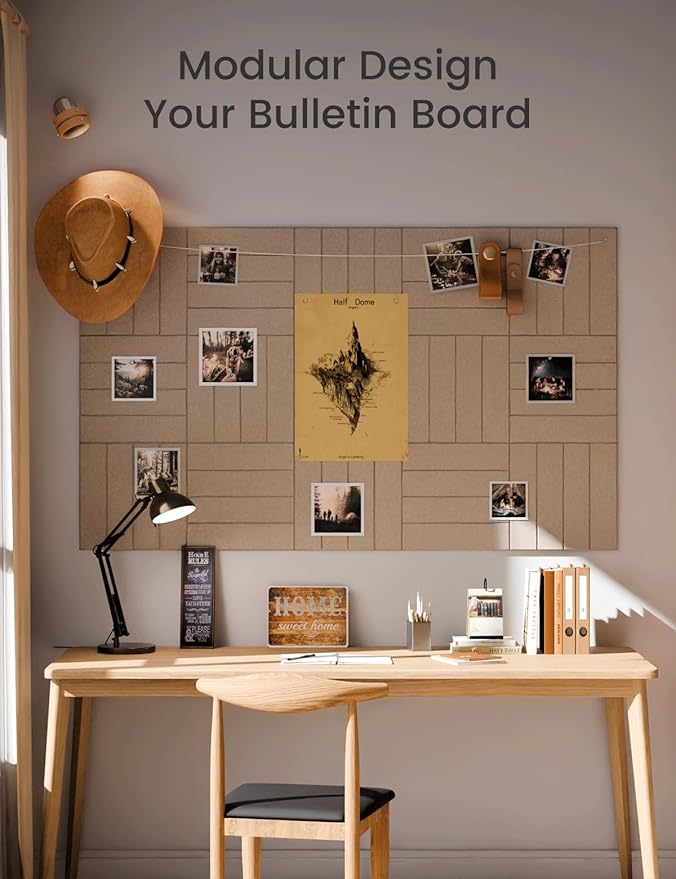 Large Felt Bulletin Board 48" x 36" Cork Board Alternative-12 Pack with 70 Safe Removable Adhesive Tabs, Cork Boards for Walls Felt Board for Home Office Classroom Pin Board-Taupe