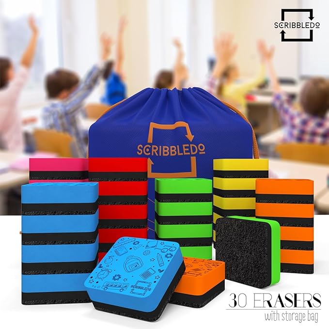 30 Pack Dry Erase Erasers Assorted Colors Magnetic Whiteboard Erasers for Kids and Students - Smudge Free Small Dry Erase for Classroom Home, School and Office