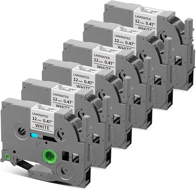 Pillex TZe-231 TZe TZ Tape 12mm 0.47 Laminated White AZe Label Tape Replace for Brother Label Maker Tape TZe231 Work with Brother P Touch Label Maker PT-D210 PT-H110 PT-D220 PT-D400 D600 D610BT 6-Pack