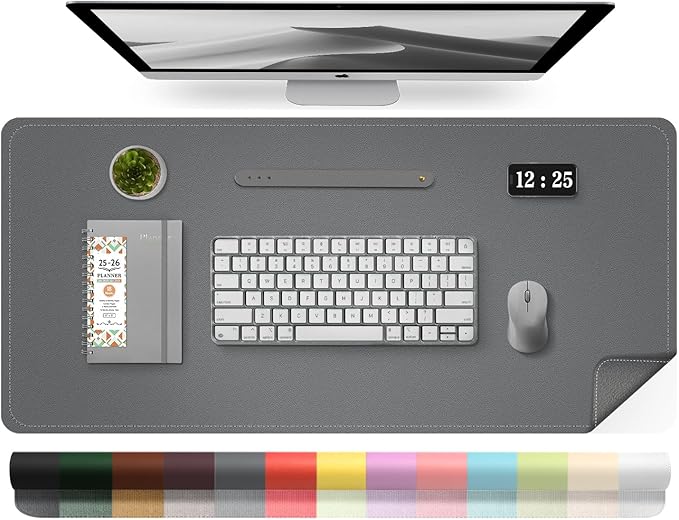 Leather Desk Pad Protector, 39.4'' X 17'' Large Mouse Pad, Office Desk Mat, Non-Slip PU Leather & Suede Base Desk Blotter, Laptop Desk Pad, Desktop Mat for Office Home, Dark Gray