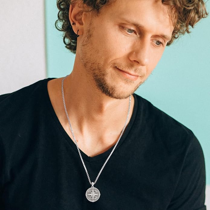 Compass Necklace for Women Men 925 Sterling Silver Pendant Urn Necklaces for Ashes Picture Locket Necklace Anchor Necklace Viking Necklace Crystals CZ Moonstone Abalone Shell Turquoise Compass Jewelry