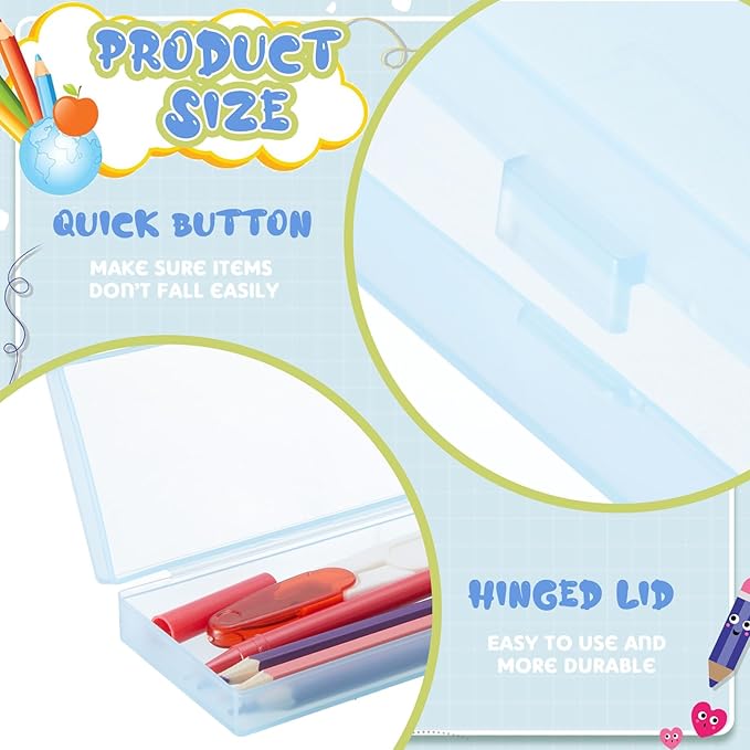 Fainne 24 Pcs Plastic Pencil Case Bulk Pencil Boxes Plastic Stationery Case Frosted Pen Box Pen Holder with Hinged Lid Snap Closure for Office(Single Layer,White, Blue,7.09 x 2.36 x 0.98 Inch)