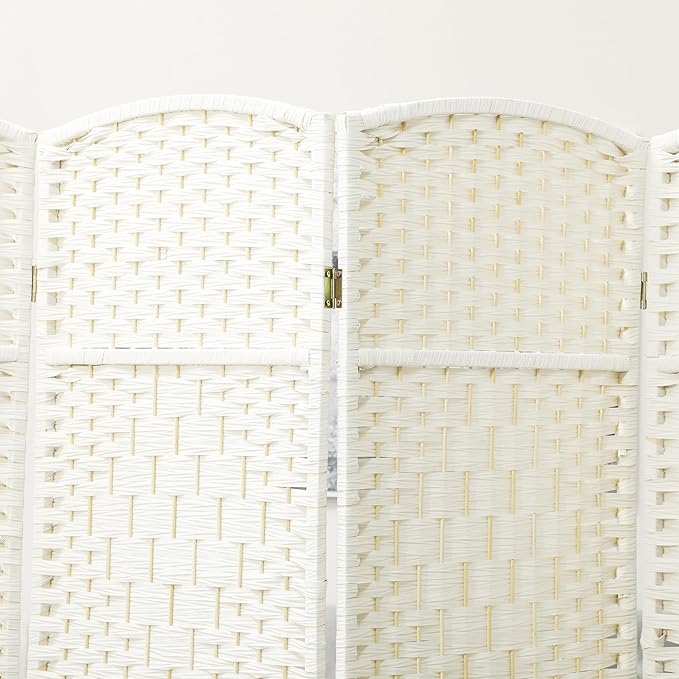 HOMCOM 6 Panel Room Divider, 6' Tall Folding Privacy Screen, Hand-Woven Freestanding Wall Partition for Home Office, Bedroom, White