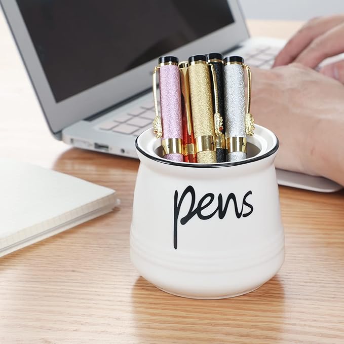 ONTUBE Porcelain Pens Holder Stand,Ceramic Pencils Holder (White)