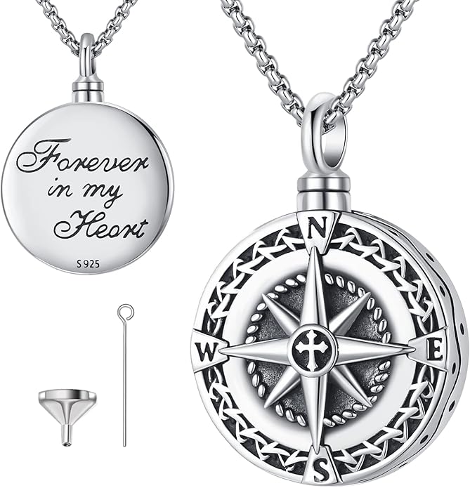 Compass Necklace for Women Men 925 Sterling Silver Pendant Urn Necklaces for Ashes Picture Locket Necklace Anchor Necklace Viking Necklace Crystals CZ Moonstone Abalone Shell Turquoise Compass Jewelry