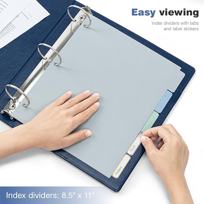 Ospelelf Vintage Hardcover 3 Ring 2 inch Leather Binder, Professional Binders Organizer Suitable for Letter Size Documents, Binder Dividers with Tabs, Dark Blue