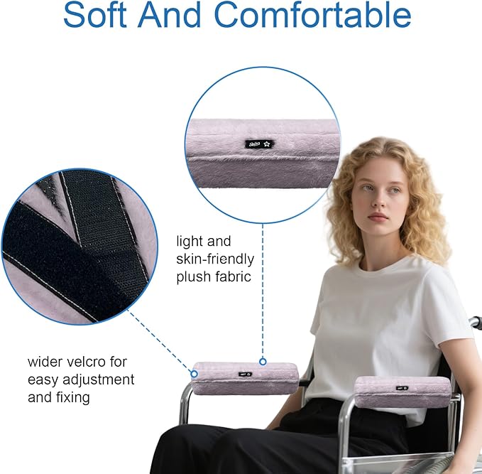 SPRING SEAON Wheelchair Armrest Covers 2 Pack Soft Memory Foam Wheelchair armrest Pads Wicking Washable for Office Transport Chair (Purple)