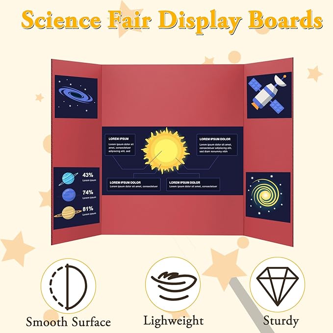 AKONEGE 3PCS Small Trifold Poster Board, 21 x 14 Inches Red Corrugated Cardboards Tri Fold Poster Boards for School Projects, Science Fair, Business Presentations, Exhibitions, Event Display