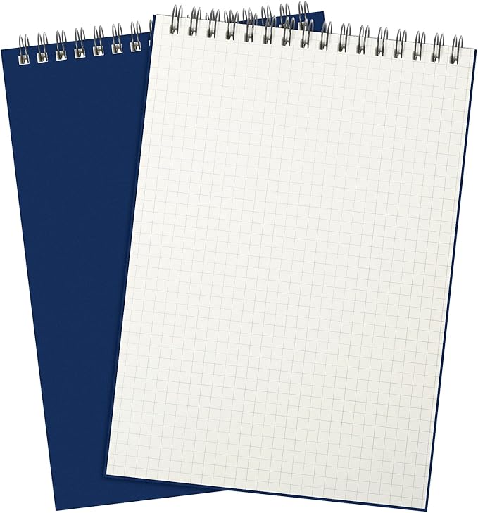 Engrowtic 2 Pack Graph Paper Spiral Notepad A5 Top Wirebound Notepad Grid Notebook Steno Pads Memo Notebook Grid Paper 140 Pages for Writing Sketching Drawing Office Supplies (Blue)