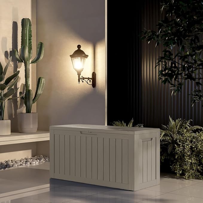 Yardgrace 80 Gallon Waterproof Deck Storage - Compact Patio Storage Box & Pool Deck Box, All-Weather Resin Chest with Lock for Cushions & Tools, UV-Resistant, Slate Grey