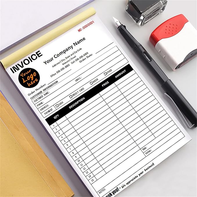 Custom Invoice Book in 3-Part /2-Part Receipt Book with Carbon Copies Personalized Carbonless Service Invoice Form Books Sales Order Book with Company Name Logo Address,E-Invoice Book
