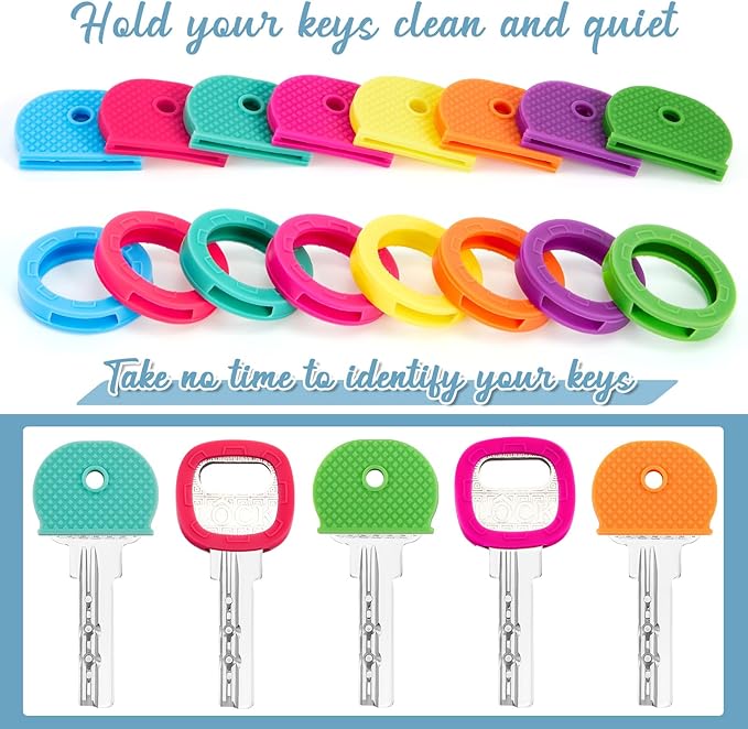 Blulu 80 Pieces 1Inch Colored Key Covers Caps Tags Covers Set Plastic Key Color Identifier Rings Toppers(Rainbow Color)