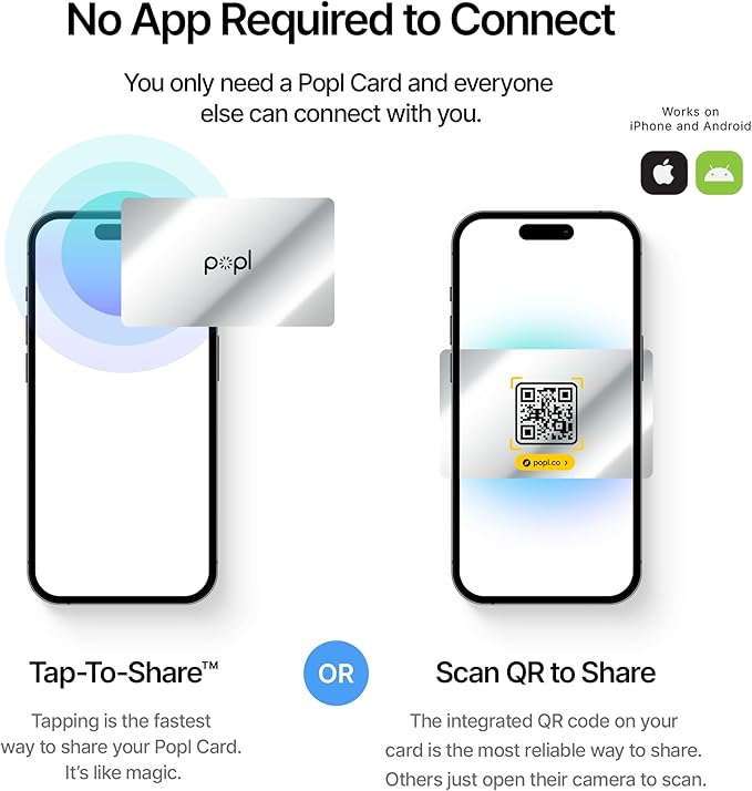 Popl Smart NFC Business Card - Sleek Modern Digital Business Card w/Instant App-Free Sharing - Customizable NFC Cards Compatible w/iPhone & Android (Silver)