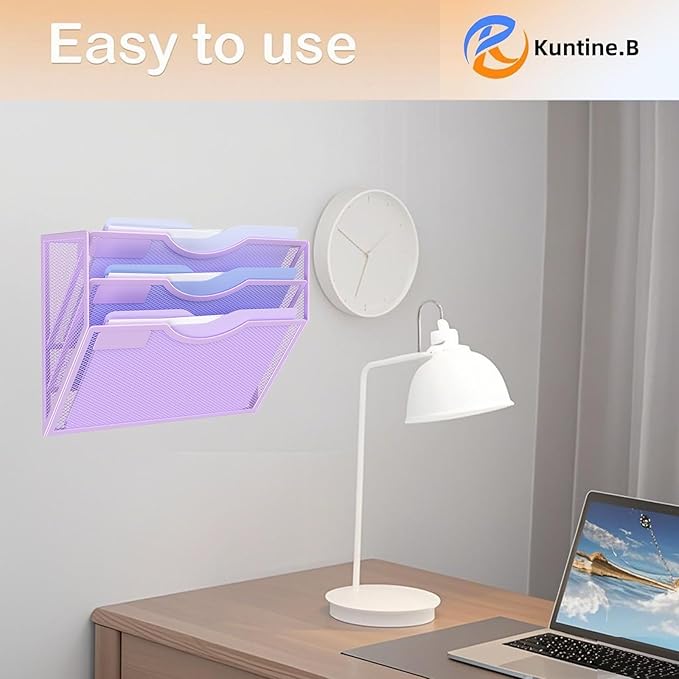 Kuntine.B Wall File Organizer Office Hanging Magazine Holder Wall File Organizer for Office Home (Purple, 3 Tier)