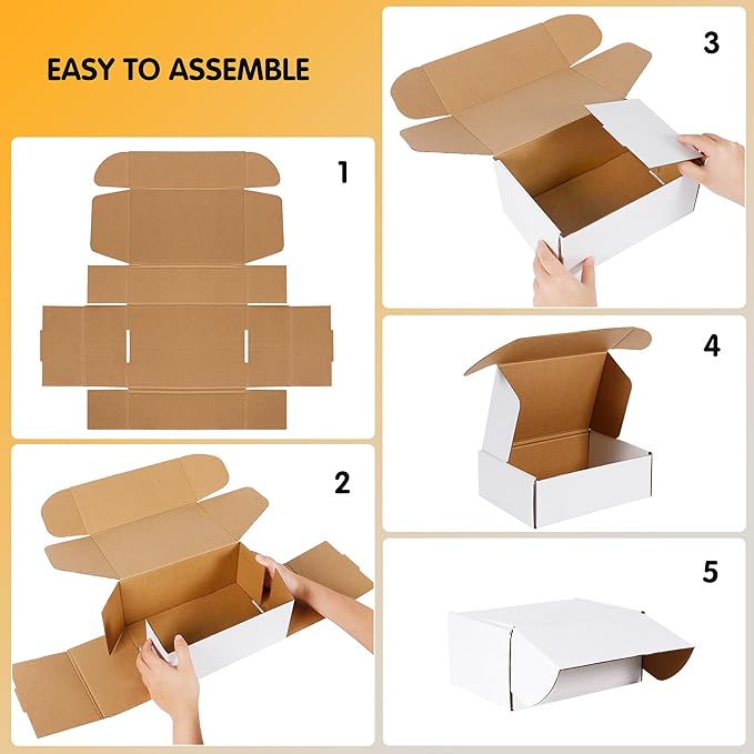 JOWLOT 12x9x2 inch Small Shipping Boxes Set of 25, White Corrugated Cardboard Box Literature Mailer for Mailing Packing Moving and Storage