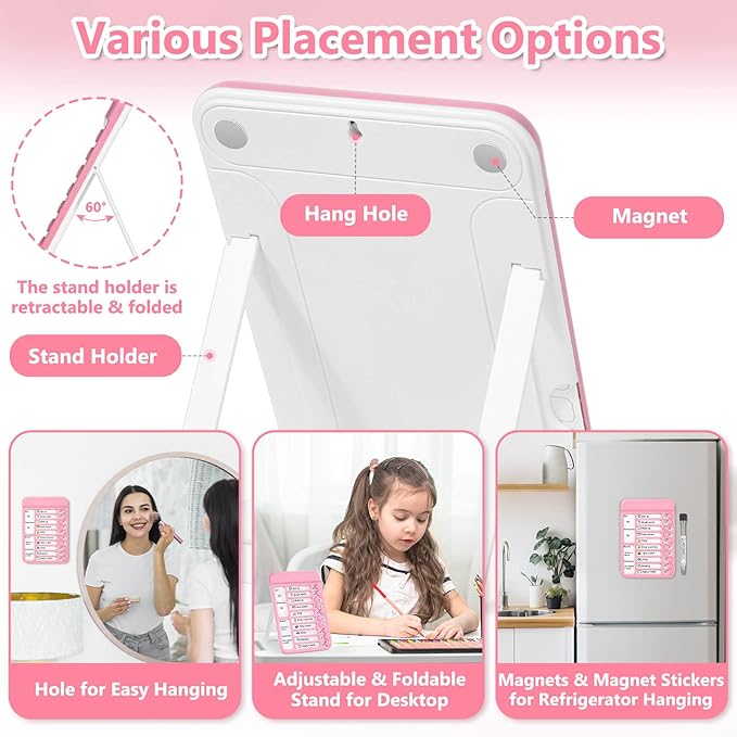 Audab Dry Erase Chore Chart for Kids, Magnetic Checklist Board, My Chores Slider Chart to Do List Board, Routine Reward Chart Schedule Board Task Tracker for Home Refrigerator, Wall, Desk (Pink)