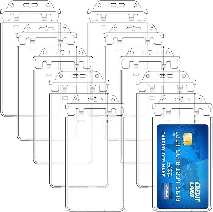 Tinlade 400 Pack Permanent Locking Hard Plastic Badge Holder Vertical Clear ID Badge Holder Heavy Duty Protector Case for Office School Card Travel 2.4 x 4.2 inches