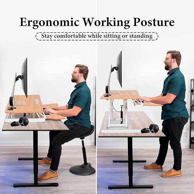 37 Inch Standing Desk Converter - Manual Pneumatic Spring, Two Monitor Stable Standing Desk Converter,5.9"To 18.8" Height Adjustable Laptop Workstation With Keyboard Tray For Home, Company(Log Color)