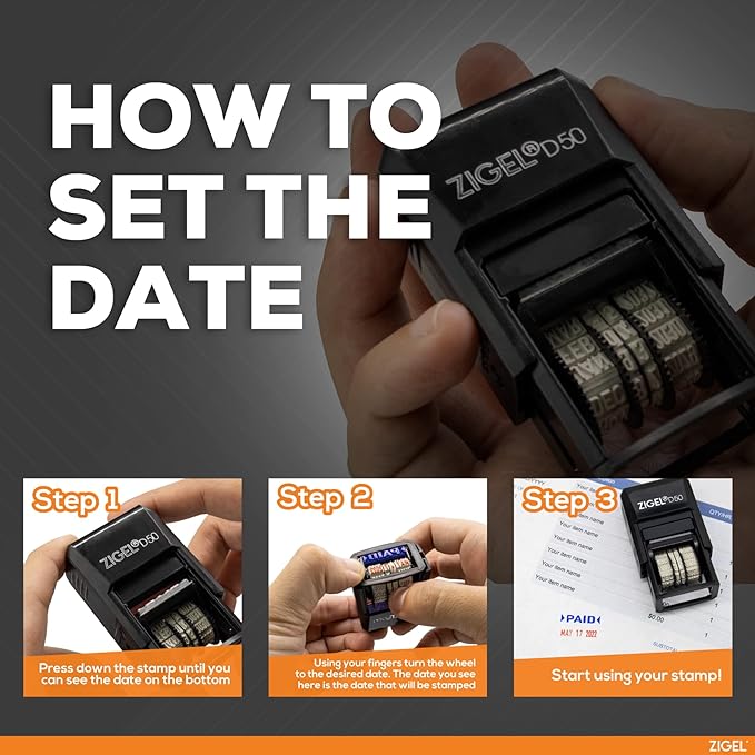 ZIGEL D50 Date Stamp with Received - Self Inking Date Stamp - Red