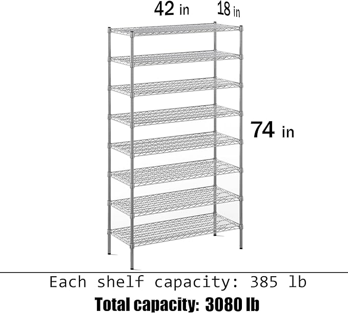 Regal Altair 18" Deep x 42" Wide x 74" Height Wire Shelving Kit | 8-Tier | NSF Commercial Storage Rack Unit