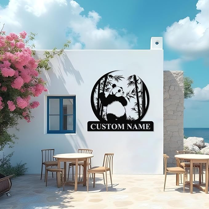 Personalized Panda Metal Sign | Family Name Sign | Panda Home Decor | Custom Outdoor Metal Sign | Metal Wall Art | Last Name Sign for Home | Panda Gifts | Panda Wall Hangings for Bedroom
