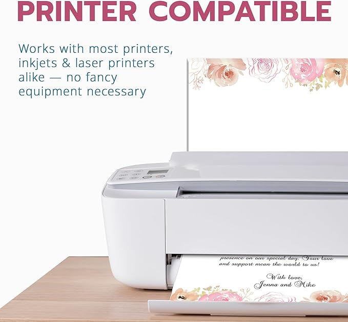THiNKABLE Floral Stationery Paper, 50 Sheets, 8.5x11, Pink, Decorative, Writing Paper